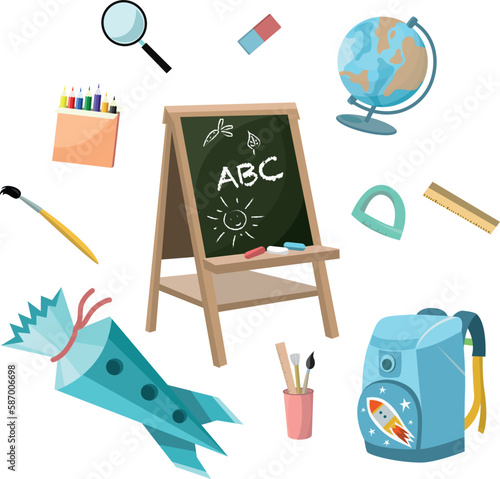 Back to school. School supplies. Vector illustration set.