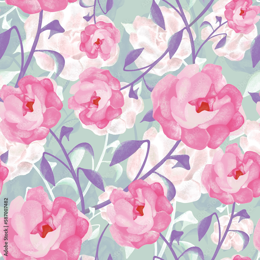 seamless pattern with pink peony 