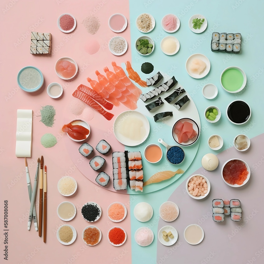 Japanese cuisine. Sushi and rolls set over dark background. Japanese cuisine. Sushi and rolls set over dark background.