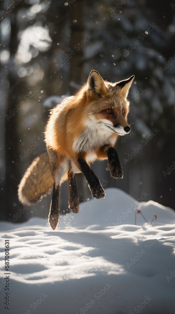Fototapeta premium fox in snow Generative Ai
