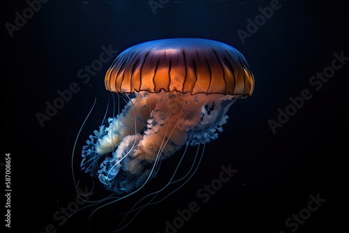 Majestic Blue Jellyfish: A Spectacular Sight Under the Sea. Generative AI