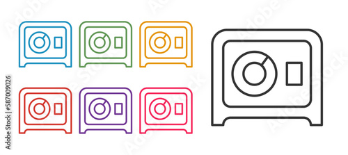 Set line Safe icon isolated on white background. The door safe a bank vault with a combination lock. Reliable Data Protection. Set icons colorful. Vector
