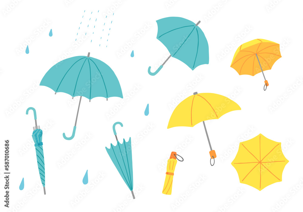 いろんな傘の手描きイラストセット（カラー/輪郭線なし）