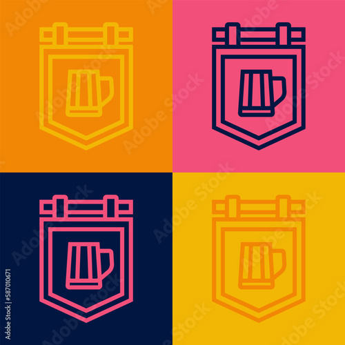 Pop art line Street signboard with glass of beer icon isolated on color background. Suitable for advertisements bar, cafe, pub, restaurant. Vector