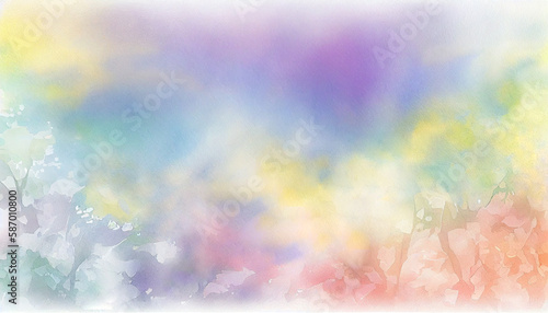 Abstract blurred colorful natural summer background in pastel colors as a watercolor illustration, generative AI