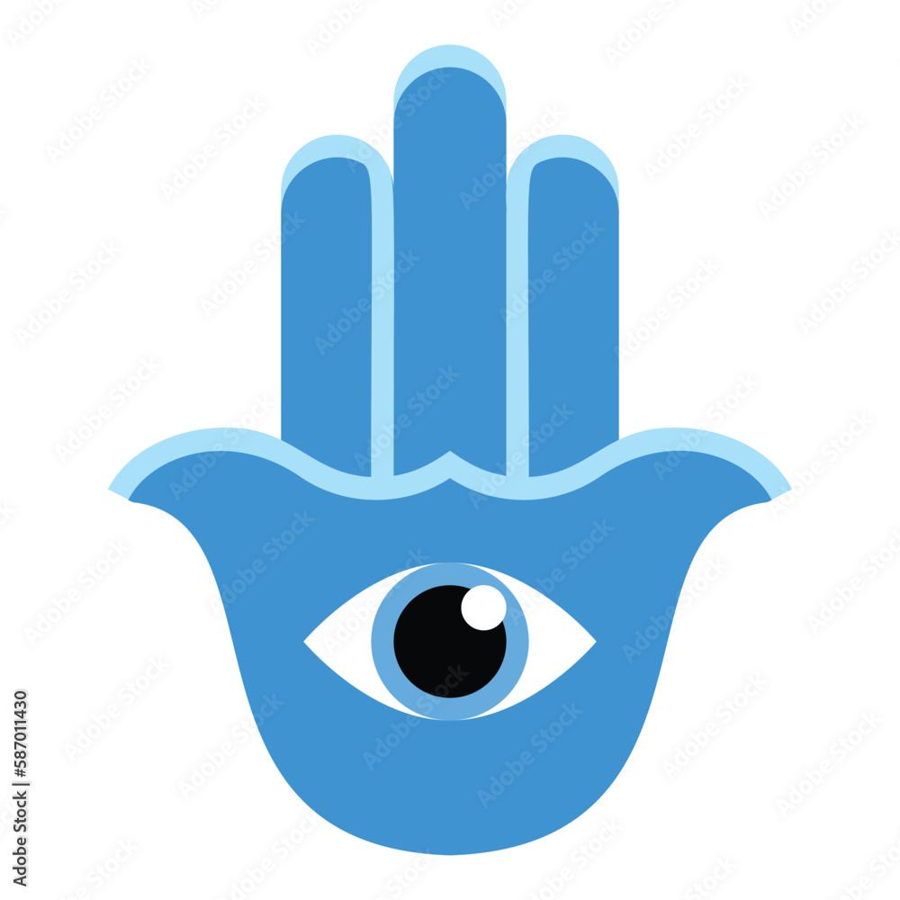 Hamsa vector icon. Isolated hand with an eye in the center of the palm sign label design