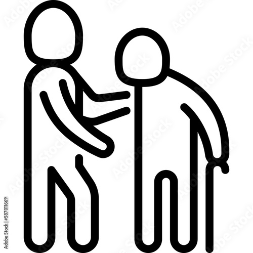 Caregiver with elderly person. Thin line icon. Assisted living in nurse house. Geriatric medicine. Vector illustration.