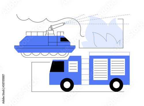 Fire fighting vehicle abstract concept vector illustration.