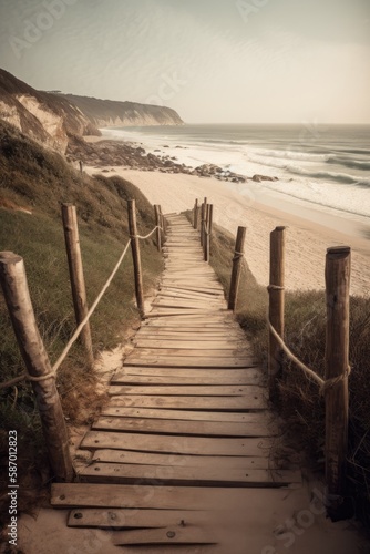 wooden pier in the sea Generative Ai