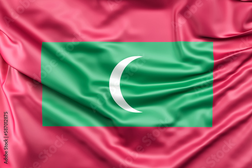 Ruffled Flag of Maldives. 3D Rendering