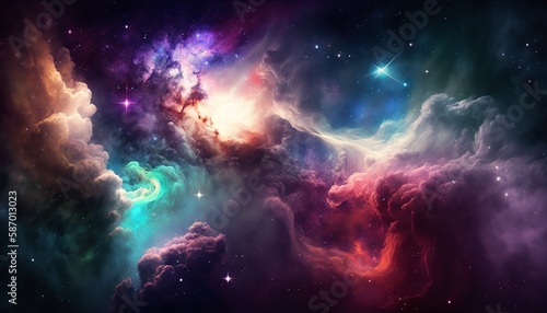 Beautiful colorful galaxy background illustration,Generative AI © simon