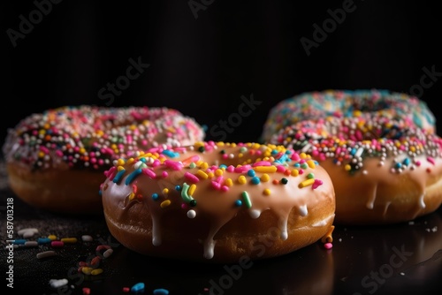 Donuts with sprinkles. Generative AI.