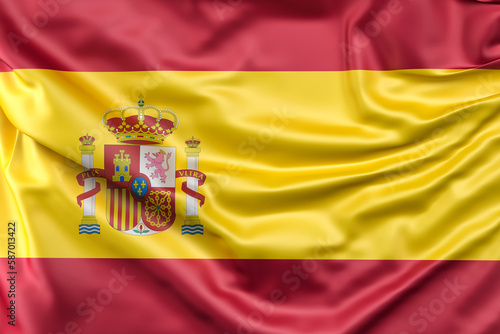 Ruffled Flag of Spain. 3D Rendering