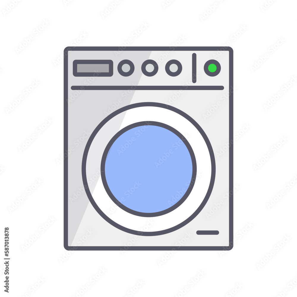 Washing machine icon in operation. Washer and laundry. Vector.