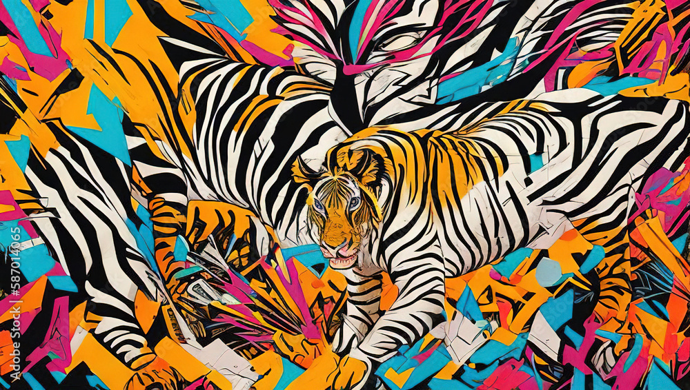 abstract illustration pattern of tigers. Generative AI
