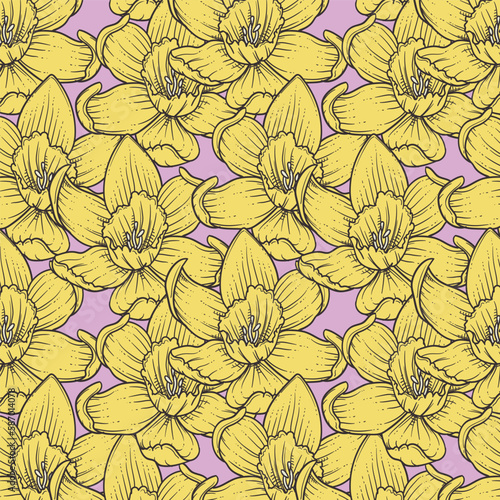 Seamless pattern with yellow flowers. Vector illustration