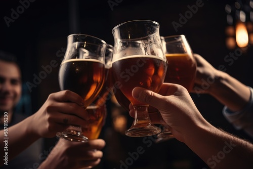 Friends cheering beer glasses  generative AI