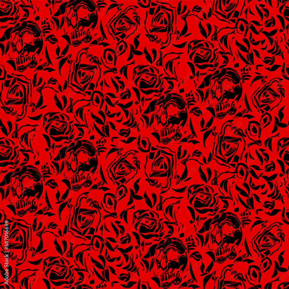 Vector seamless half-drop pattern, with skull Vector seamless half-drop pattern, with skull