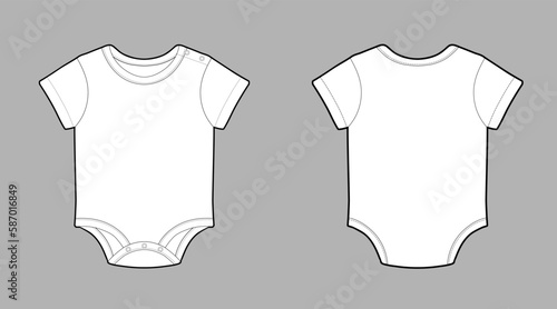 Short sleeve kids bodysuit, CAD, fashion flat template. Fashion technical illustration for garment production unit.
