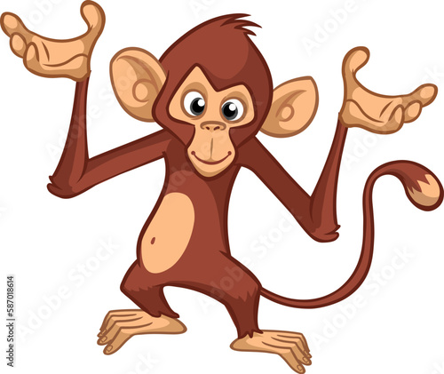 Cartoon monkey chimpanzee waving hands. Vector illustration of happy monkey character