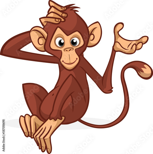 Cartoon monkey chimpanzee. Vector illustration of happy monkey character