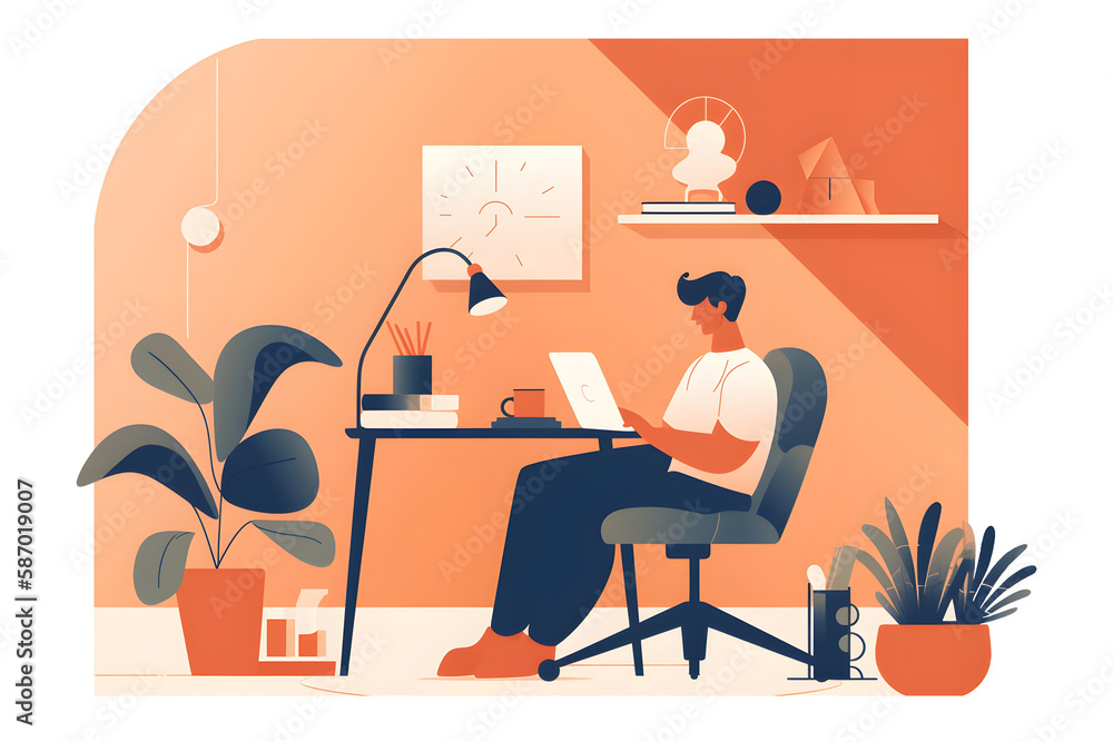 Person working remotely from home flat design illustration 