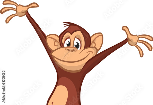 Cartoon monkey chimpanzee showing or presenting. Vector illustration of happy monkey character design isolated