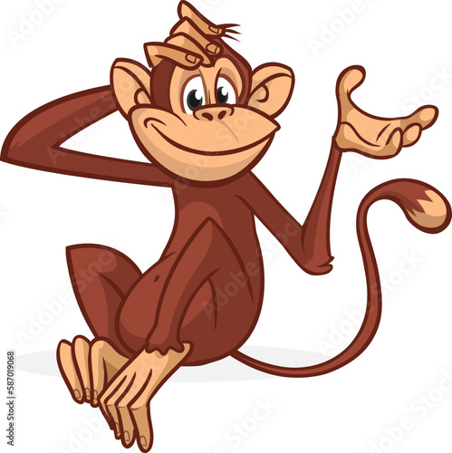 Cartoon monkey chimpanzee. Vector illustration of happy monkey character