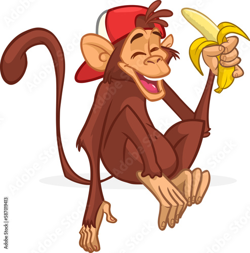 Cartoon monkey chimpanzee. Vector illustration of happy monkey character