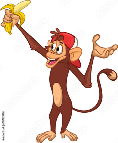 Cartoon monkey chimpanzee. Vector illustration of happy monkey character