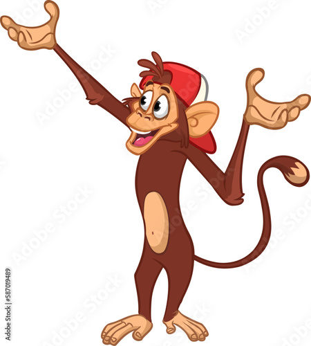 Cartoon monkey chimpanzee. Vector illustration of happy monkey character