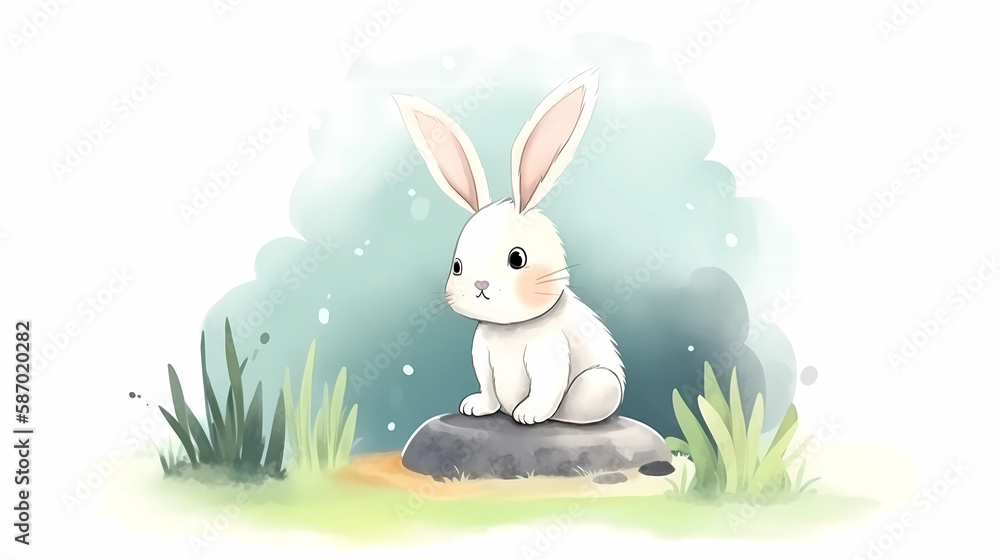 Obraz premium Watercolor drawing of white Bunnys, Easter Theme