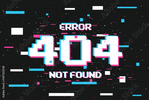 404 not found with error message. Glitch style. glitchy text.