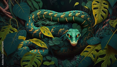 close up of a dangerous green snake