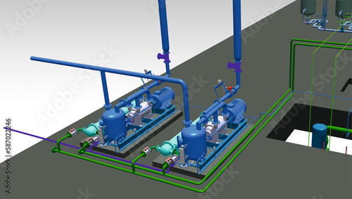 vacuum pump steam turbine 3D illustration