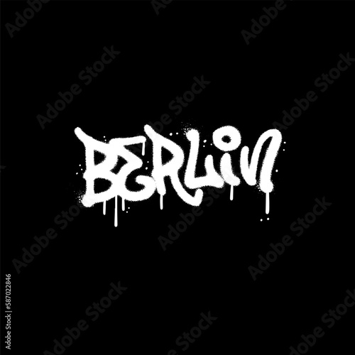 Decorative tourist vandal lettering with Berlin word in urban Graffiti bombing style on wall by using aerosol spray paint. 90s Street art style text for poster cover print clothes pin sticker. Vector