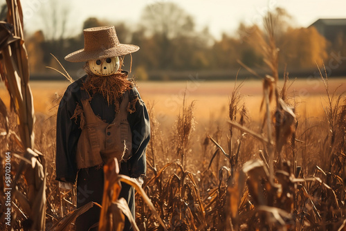 scarecrow in autumn field in daylight Fototapet
