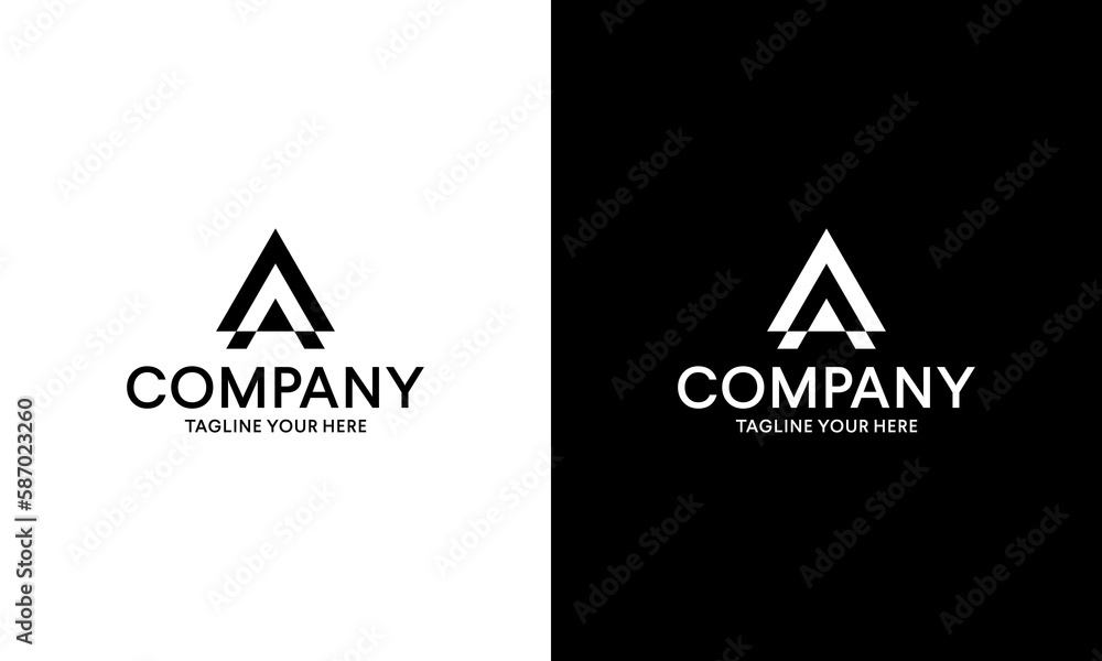 Awesome abstract logo of a triangle or letter A logo, this logo is great for various purposes. on a black and white background. Awesome abstract logo of a triangle or letter A logo, this logo is great for various purposes. on a black and white background.