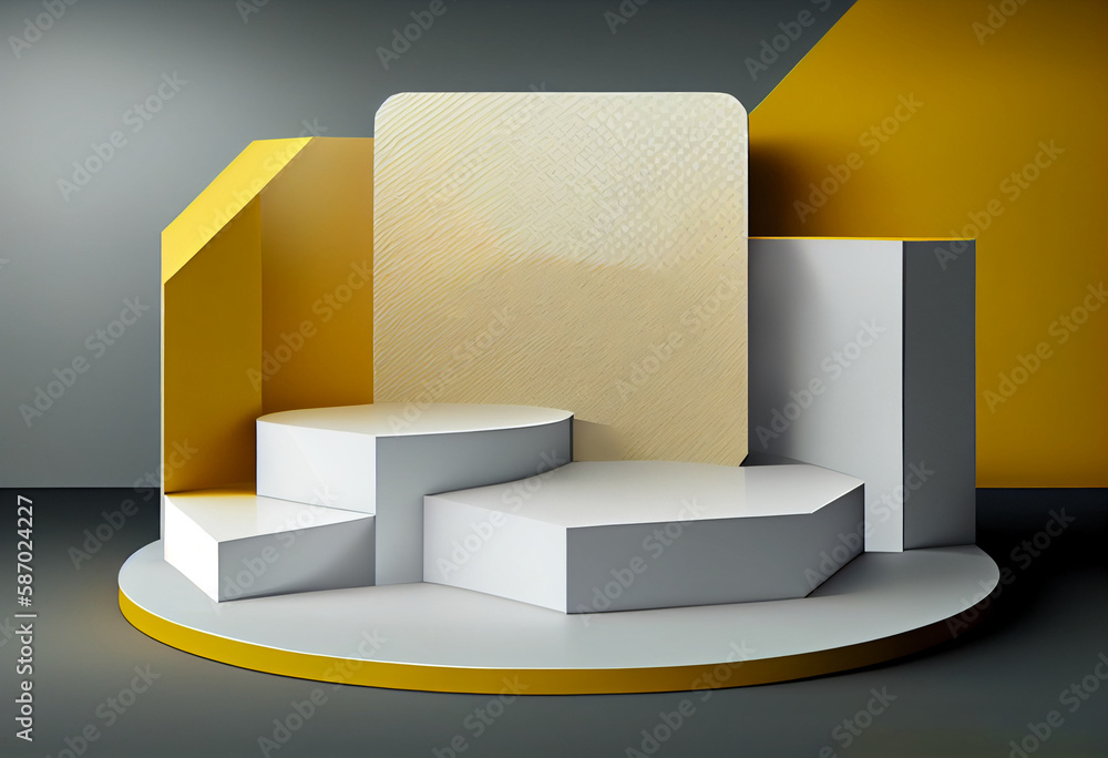 Background for products grey scene with geometric shapes podium. Mock up pedestal. AI Generated Background for products grey scene with geometric shapes podium. Mock up pedestal. AI Generated