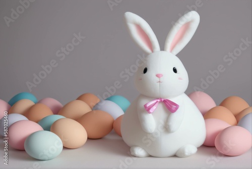stuffed easter bunny surrounded by colorful eggs © Diego