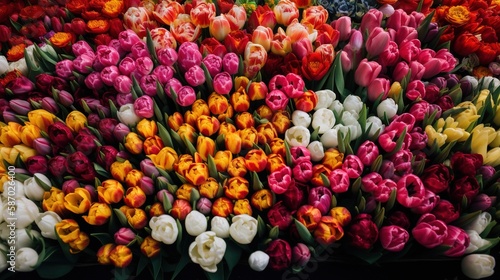 Colorful tulips wallpaper. AI