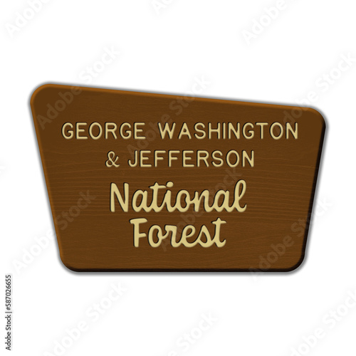 George Washington & Jefferson National Forest wood sign illustration on transparent background