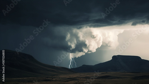 Thunderstorm hitting mountains created with Generative AI