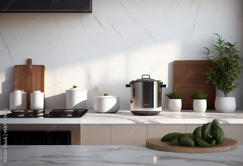 Kitchen utensils, cooking ingredients and kitchenware on grey counter table, AI Generated Kitchen utensils, cooking ingredients and kitchenware on grey counter table, AI Generated