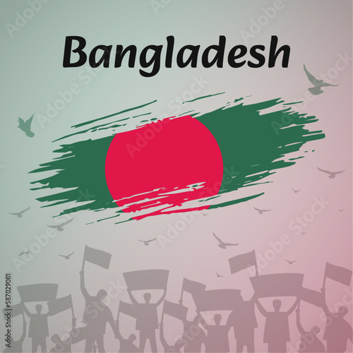 Bangladesh National Day Celebration. Patriotic Design with Flag, Birds, and Protestors. Perfect for Independence Day, Victory Day, Martyr Day. Versatile Vector Illustration for Social Media, Banners.