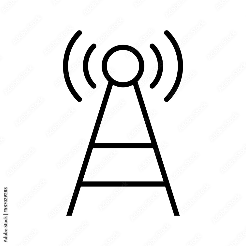 A simple communication tower. Antenna and radio waves. Vector.