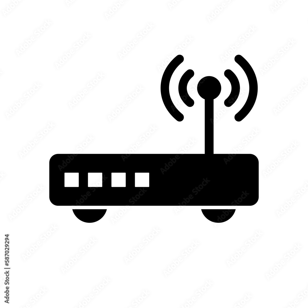 Wi-Fi router and wireless signal silhouette icon. Vector. Wi-Fi router and wireless signal silhouette icon. Vector.