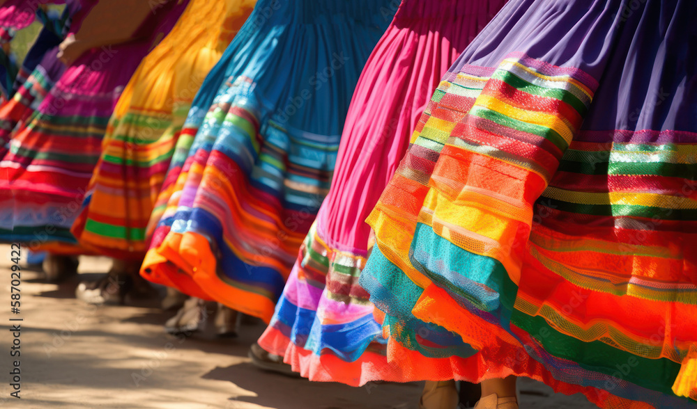 Cinco de mayo fiesta traditional colorful swirling skirts, generative ai