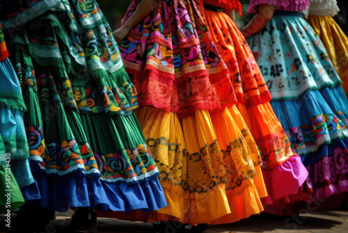 Cinco de mayo fiesta traditional colorful swirling skirts, generative ai