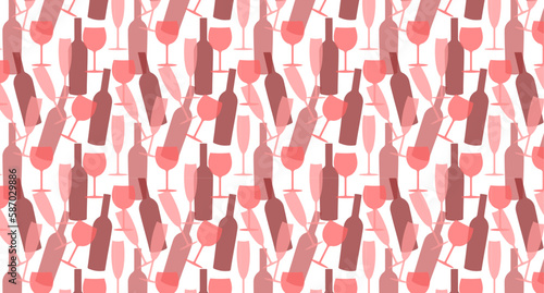 seamless background with Wine bottle with wine glass icon or silhouette. Alcohol symbol. Vector illustration.	

